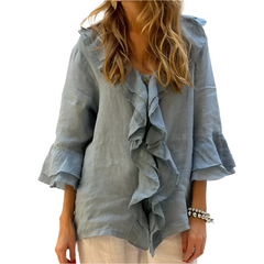 Aliyah β Elegant Ruffle Top with 3/4 Sleeves for Women