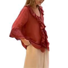 Aliyah β Elegant Ruffle Top with 3/4 Sleeves for Women
