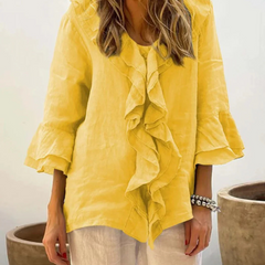 Aliyah β Elegant Ruffle Top with 3/4 Sleeves for Women