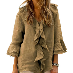 Aliyah β Elegant Ruffle Top with 3/4 Sleeves for Women