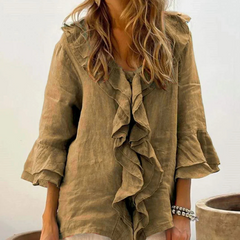 Aliyah β Elegant Ruffle Top with 3/4 Sleeves for Women