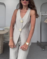Giulia β Elegant Gold-Button Womenβs Vest & City Pants Set