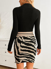 Elena – Women’s Zebra Knit Turtleneck Dress