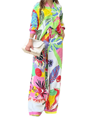 Flora – Colorful Floral Shirt & Wide Leg Pants Set