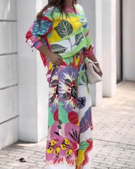 Flora – Colorful Floral Shirt & Wide Leg Pants Set