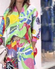 Flora – Colorful Floral Shirt & Wide Leg Pants Set