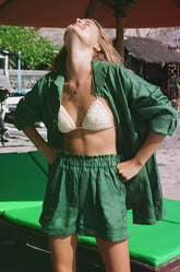 Alessia β Chic Womenβs Shirt Dress in Dark Green Linen