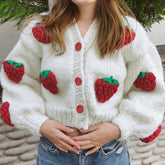 Clara β Cheerful Strawberry Womenβs Knitted Cardigan