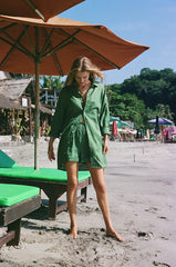 Alessia – Chic Women’s Shirt Dress in Dark Green Linen