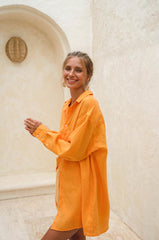 Alliana β Summer Shirt Dress in Mandarin Orange Linen for Women