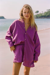 Celia β Elegant Womenβs Shirt Dress in Purple Linen
