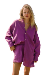 Celia – Elegant Women’s Shirt Dress in Purple Linen