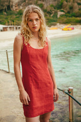 Francesca β Elegant Red Linen Dress for Women