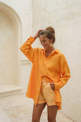 Alliana β Summer Shirt Dress in Mandarin Orange Linen for Women