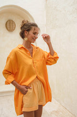 Alliana β Summer Shirt Dress in Mandarin Orange Linen for Women