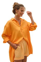 Alliana β Summer Shirt Dress in Mandarin Orange Linen for Women