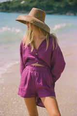 Celia – Elegant Women’s Shirt Dress in Purple Linen