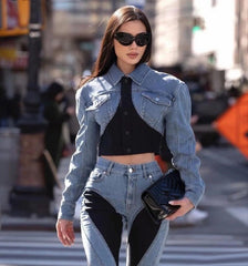 Bianca – Women’s Denim Contrast Top & Pants Set