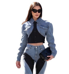 Bianca – Women’s Denim Contrast Top & Pants Set