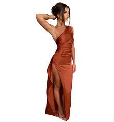 Emilia – Women’s Satin Slim-Fit Maxi Dress with Off-Shoulder and Slit