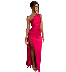 Emilia – Women’s Satin Slim-Fit Maxi Dress with Off-Shoulder and Slit