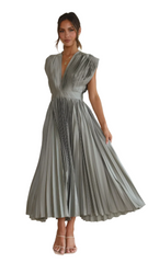 Flurina – Plunge Women's Dress with Pleats