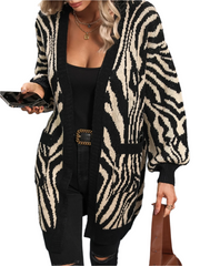 Gabriella – Elegant Women’s Zebra Stripe Knit Cardigan