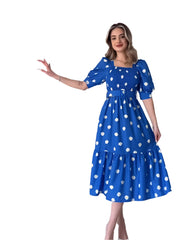 Freja – Puff-Sleeved Midi Dress for Women