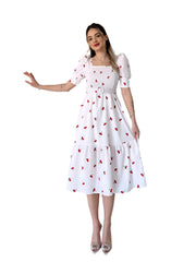 Freja – Puff-Sleeved Midi Dress for Women