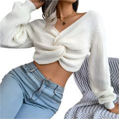 Astri – Trendy Cropped Women’s Long Sleeves Knitted Top