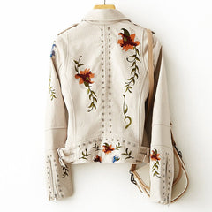 Isabella – Chic Retro Floral Vegan Leather Jacket for Women