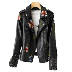 Isabella – Chic Retro Floral Vegan Leather Jacket for Women