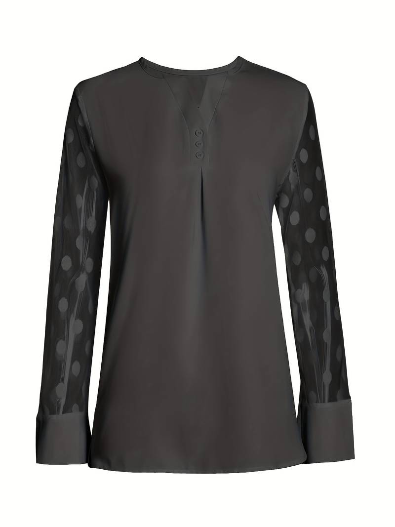 Isabella – Chic Long-Sleeve Top with Notched Neckline For Women