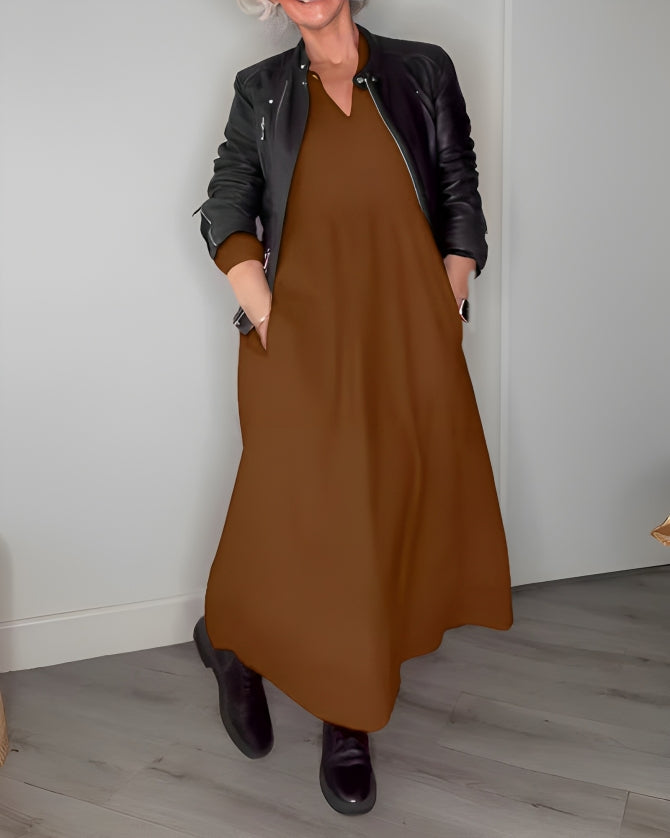 Gerda - Long Dress with Deep V-Neck: