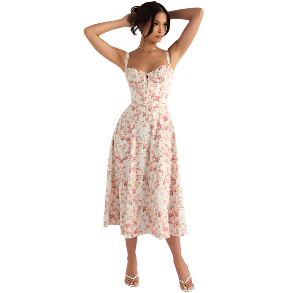 Isabella – Flattering Women's Midi Dress with Enchanting Floral Print