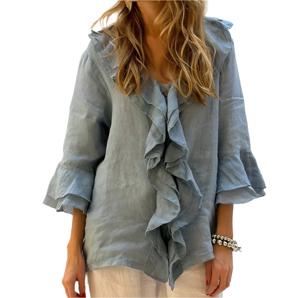 Aliyah – Elegant Ruffle Top with 3/4 Sleeves for Women