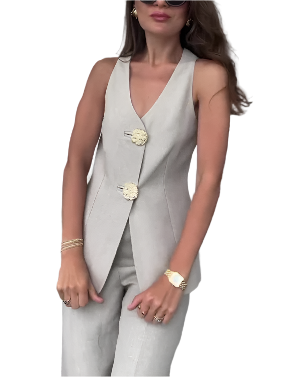 Giulia – Elegant Gold-Button Women’s Vest & City Pants Set