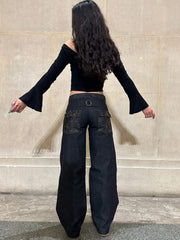 Celeste – Embroidered Charcoal Denim Jeans for Women