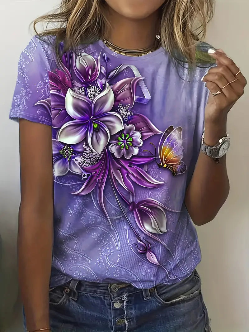 Tamika – Short-Sleeve Crew Neck T-Shirt with Floral Print for Casual Elegance