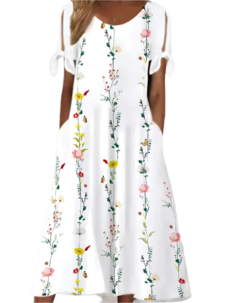 Sofia – Floral Print Round Neck Midi Women's Dress