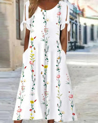 Sofia – Floral Print Round Neck Midi Women's Dress
