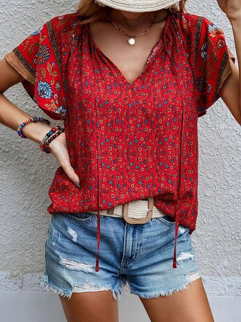 Alessia – Boho V-Neck Women's Casual Top