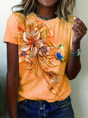 Tamika – Short-Sleeve Crew Neck T-Shirt with Floral Print for Casual Elegance