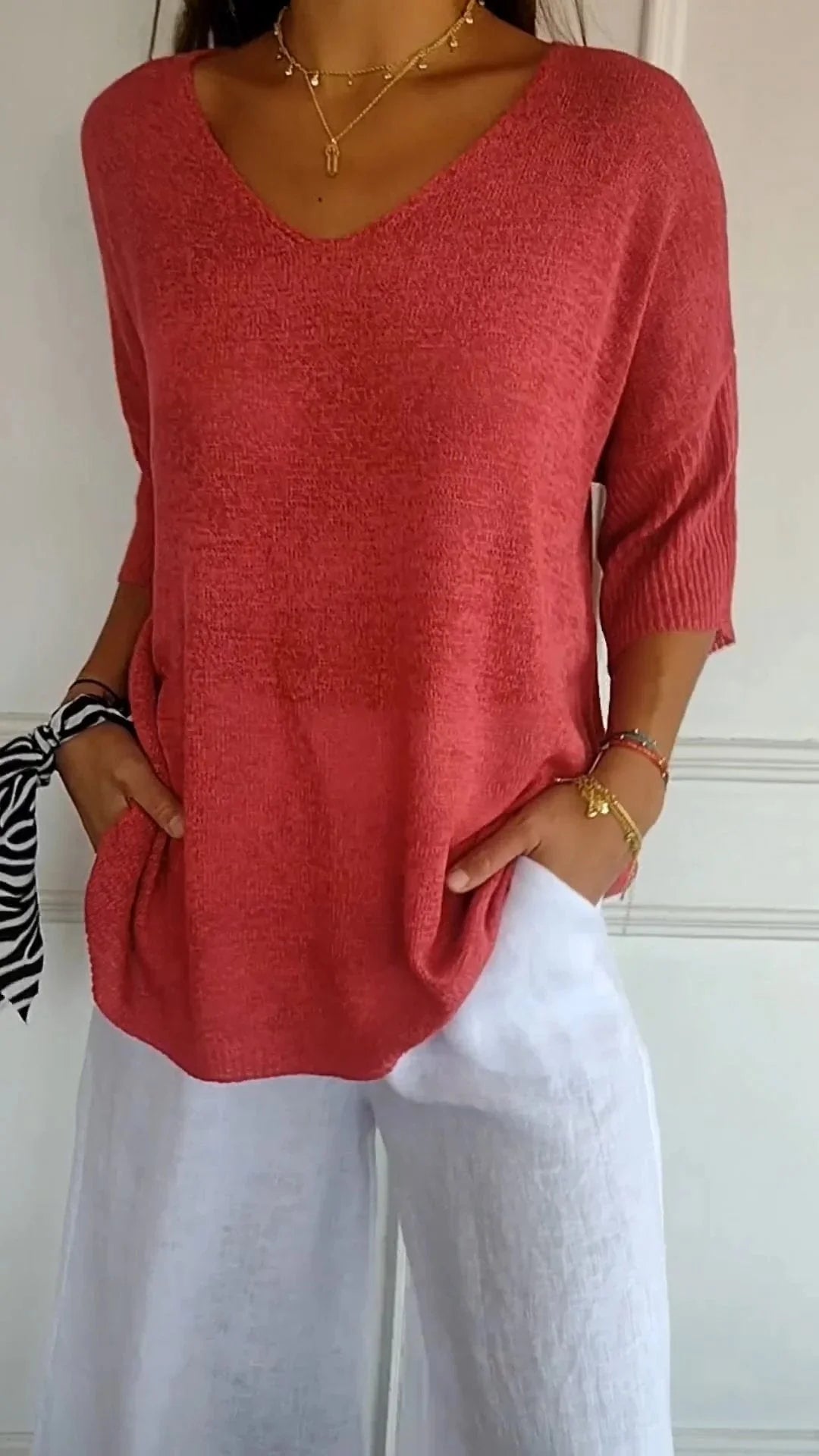 Ruby - Classic V-Neck Sweater for Women