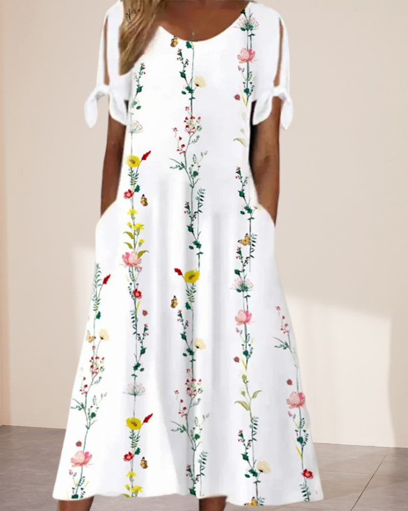 Sofia – Floral Print Round Neck Midi Women's Dress