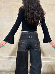 Celeste – Embroidered Charcoal Denim Jeans for Women