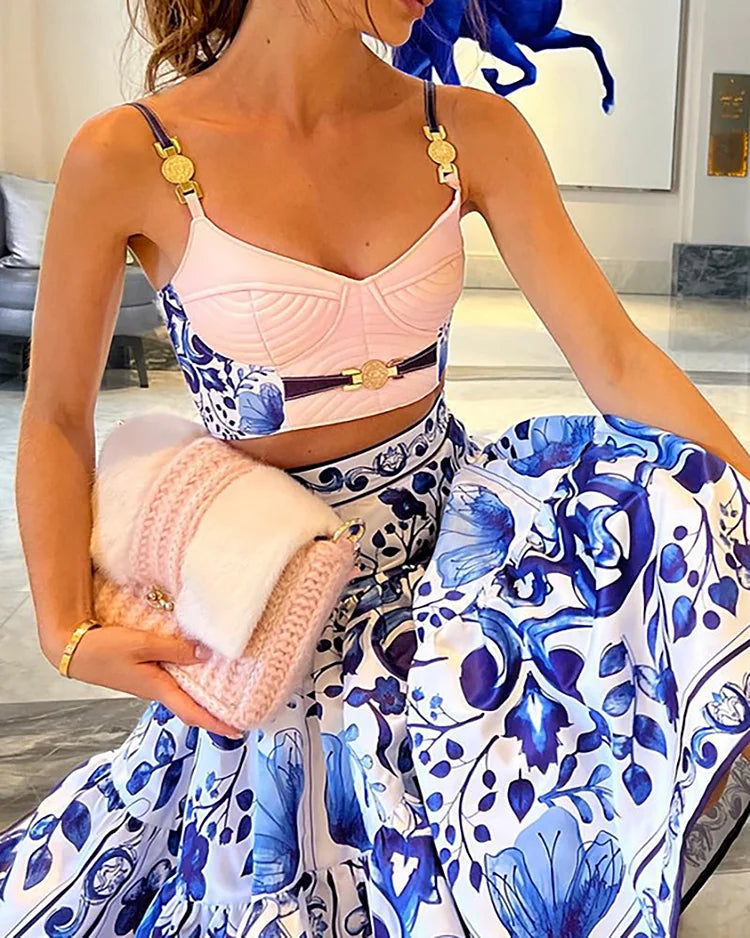 Gianna – Fresh Blue Floral Women’s Two-Piece Set