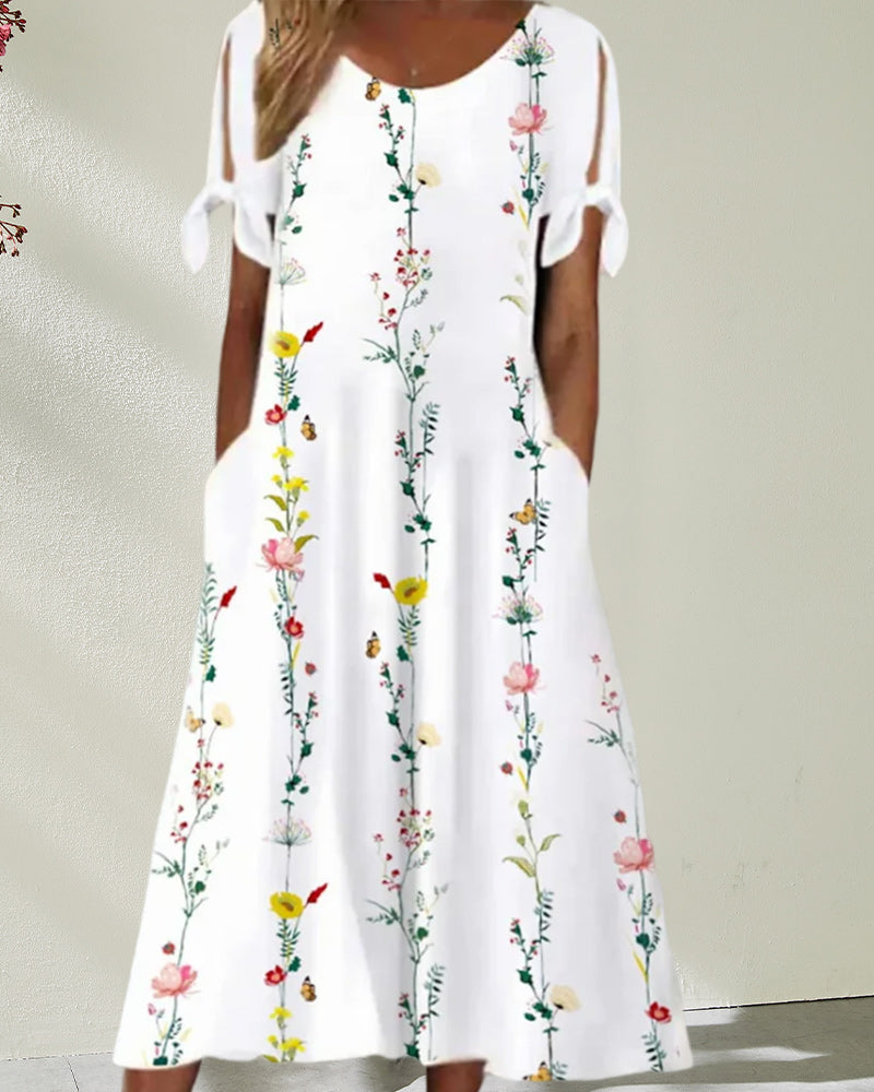 Sofia – Floral Print Round Neck Midi Women's Dress