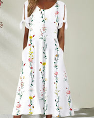 Sofia – Floral Print Round Neck Midi Women's Dress
