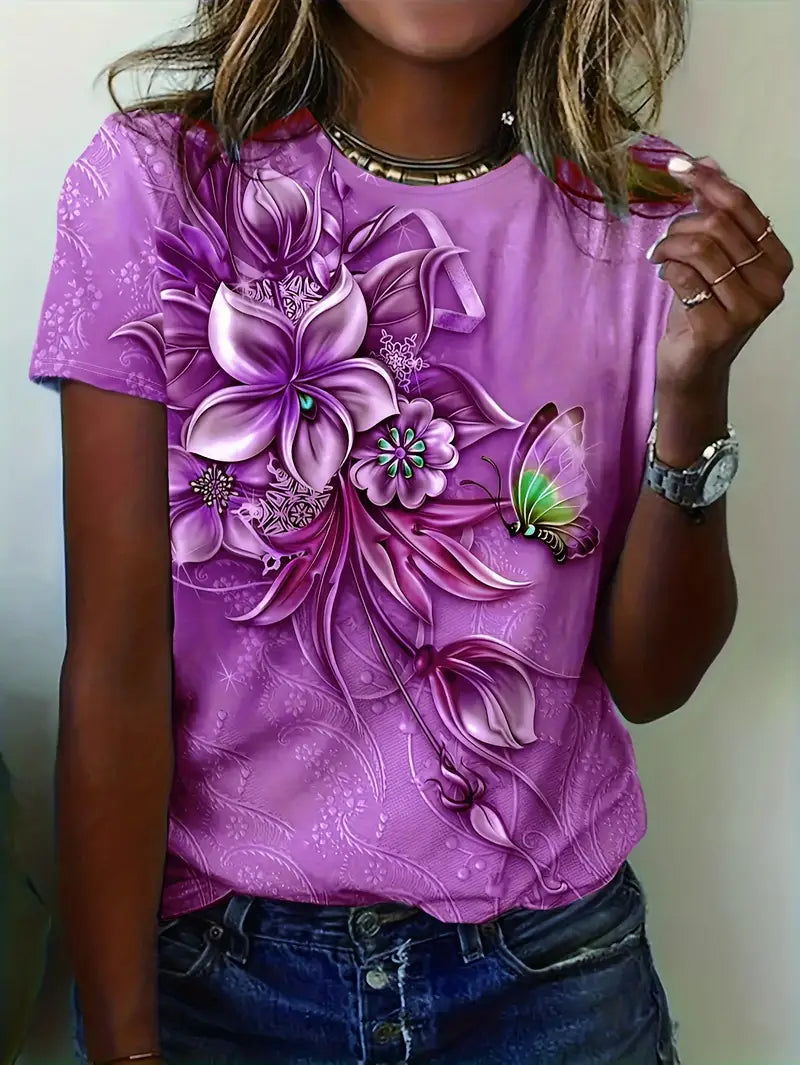 Tamika – Short-Sleeve Crew Neck T-Shirt with Floral Print for Casual Elegance